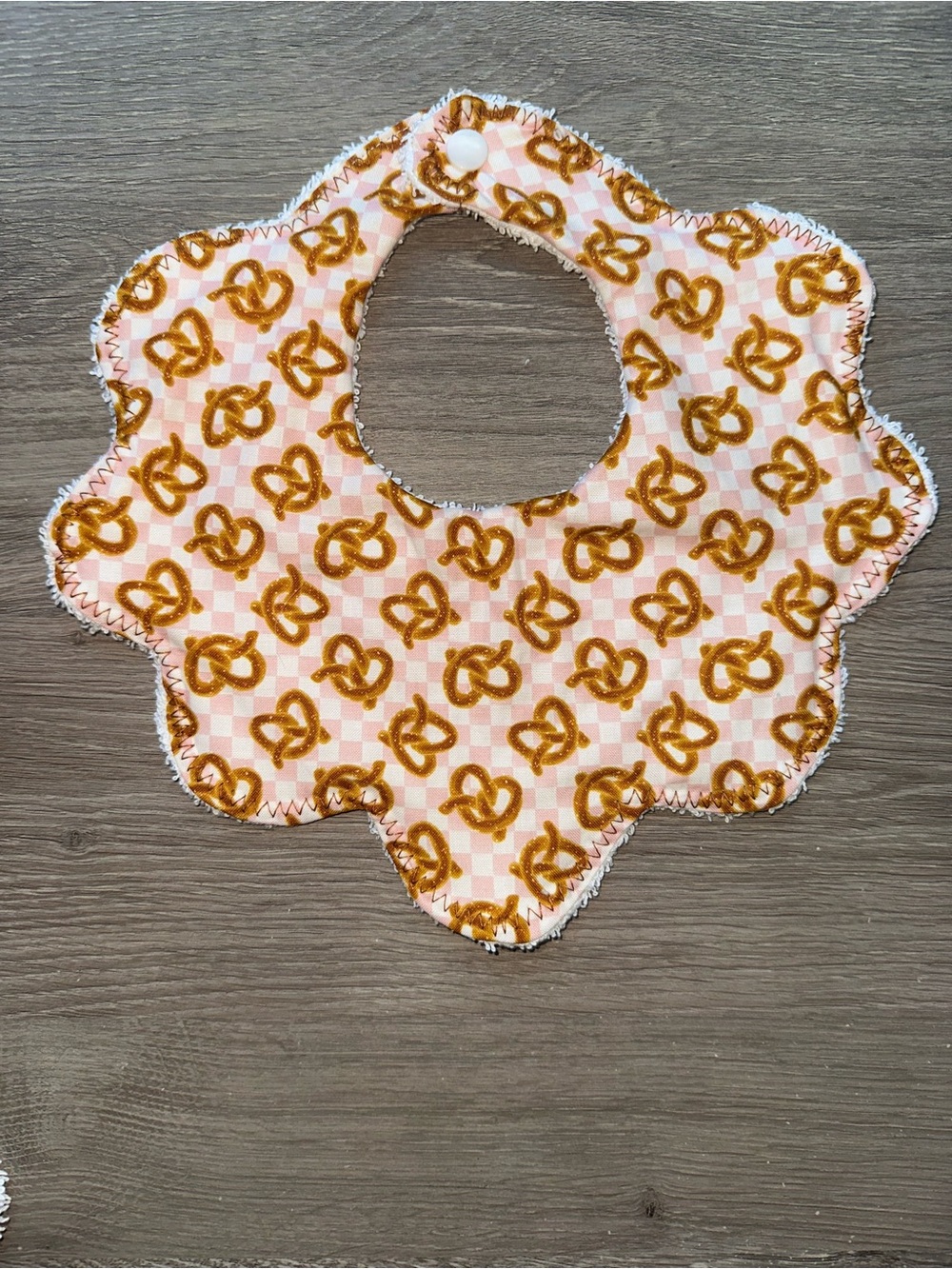 Pink & Brown Pretzel Pattern Flower Baby Bib